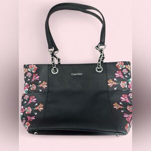 Calvin Klein Black Tote with Floral Accents